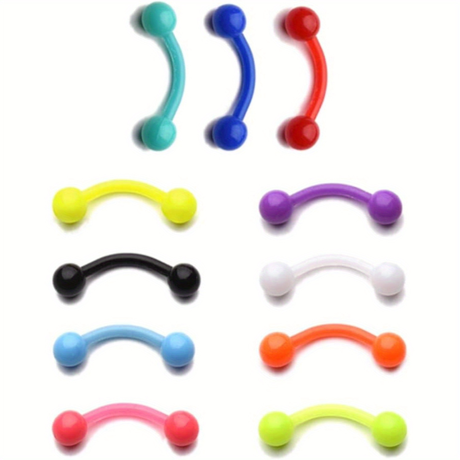Body Jewelry Materials - 11pcs 8mm Colored Plastic Eyebrow Studs