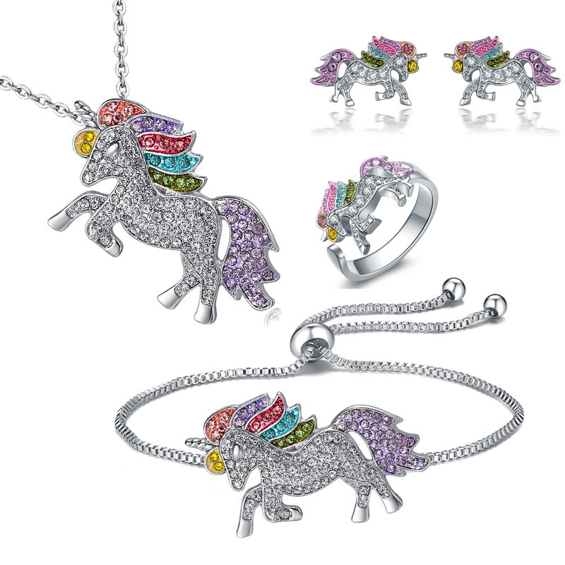 Body Jewelry Unique - Unique Crystal Unicorn Rings Necklace Bracelet
