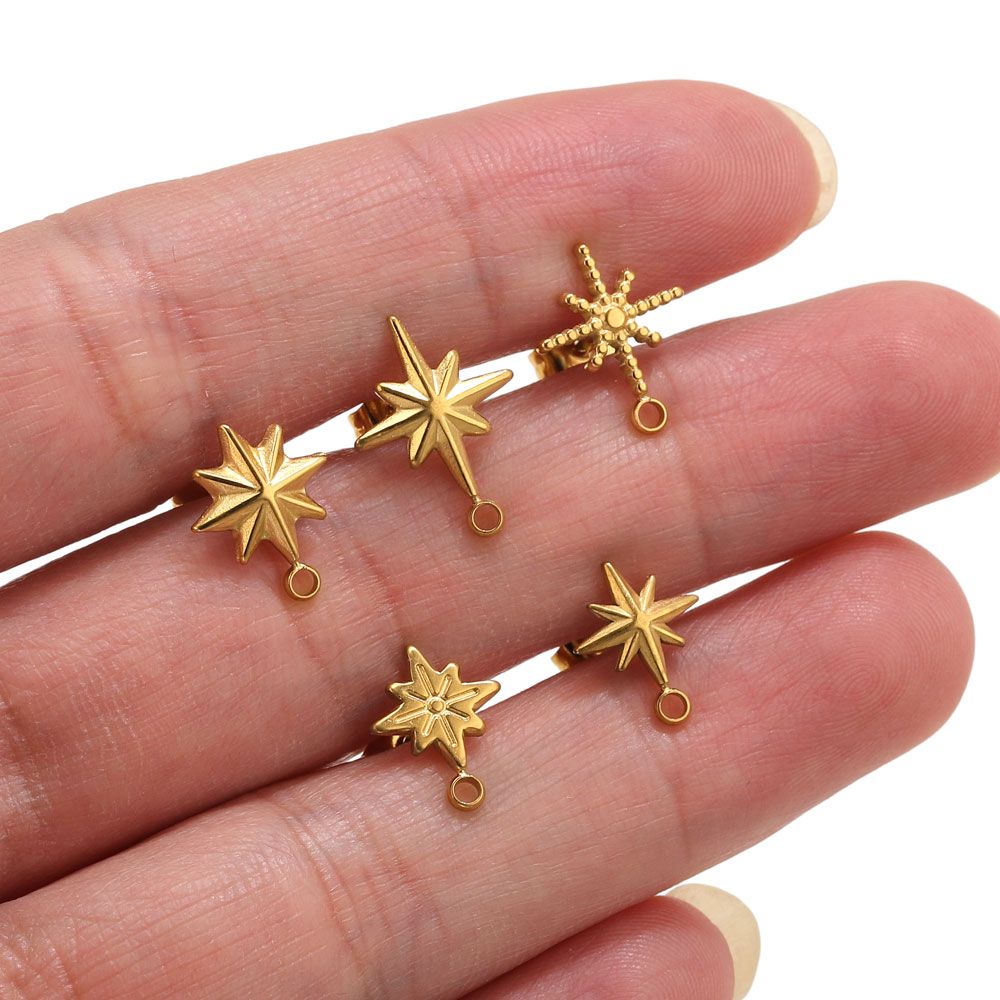 Body Jewellery - 6pcs Stainless Steel Star Earrings Studs