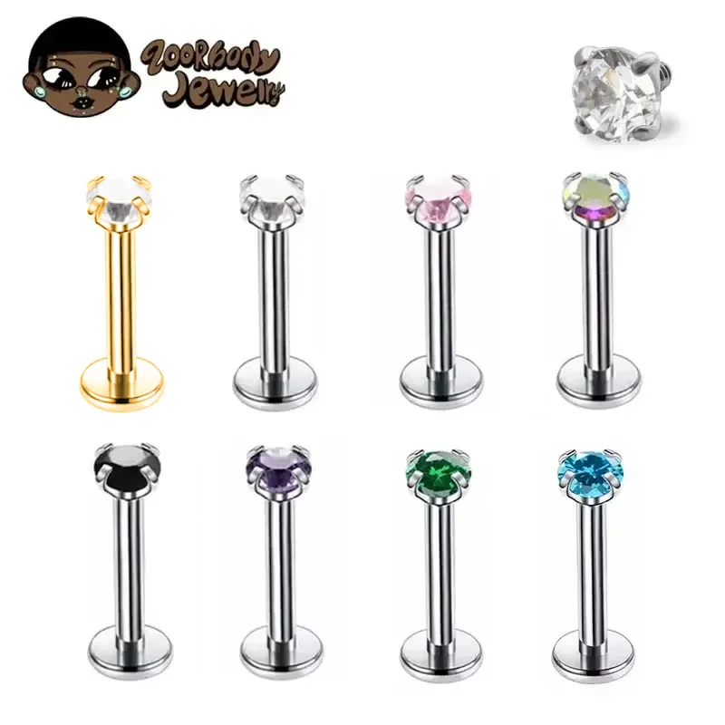 Body Jewelry Internally Threaded - 1Pcs G23 Titanium Piercing CZ Gem