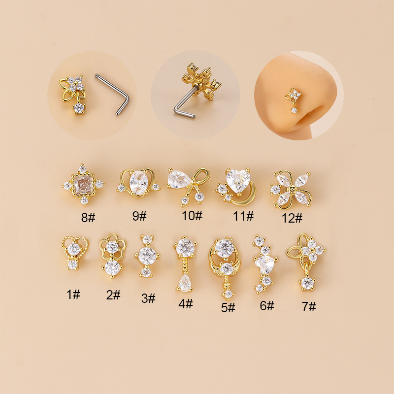 20G L-Shaped Cubic Zircon Nose - Body Jewelry Surgical Steel recension och pris
