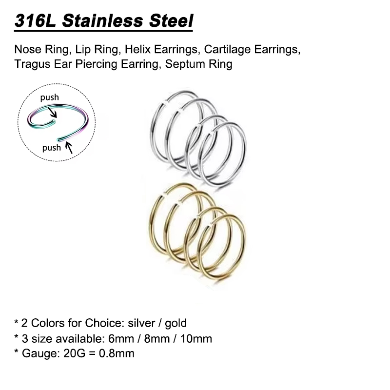 6pcs/lot Hypoallergenic Nose R - Body Jewelry Surgical Steel recension och pris