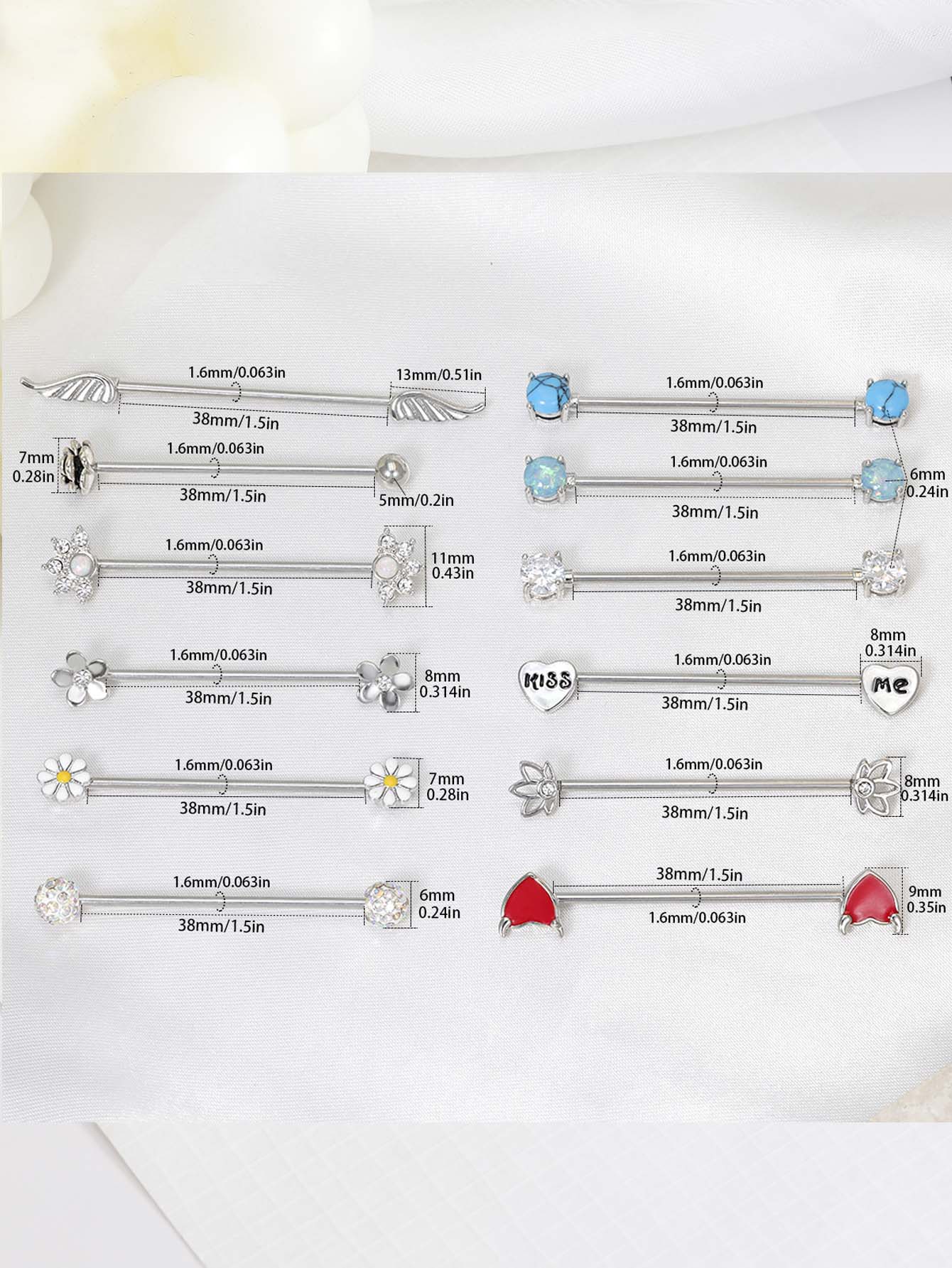 16G Arrows Hearts Industrial B - Body Jewelry Surgical Steel recension och pris