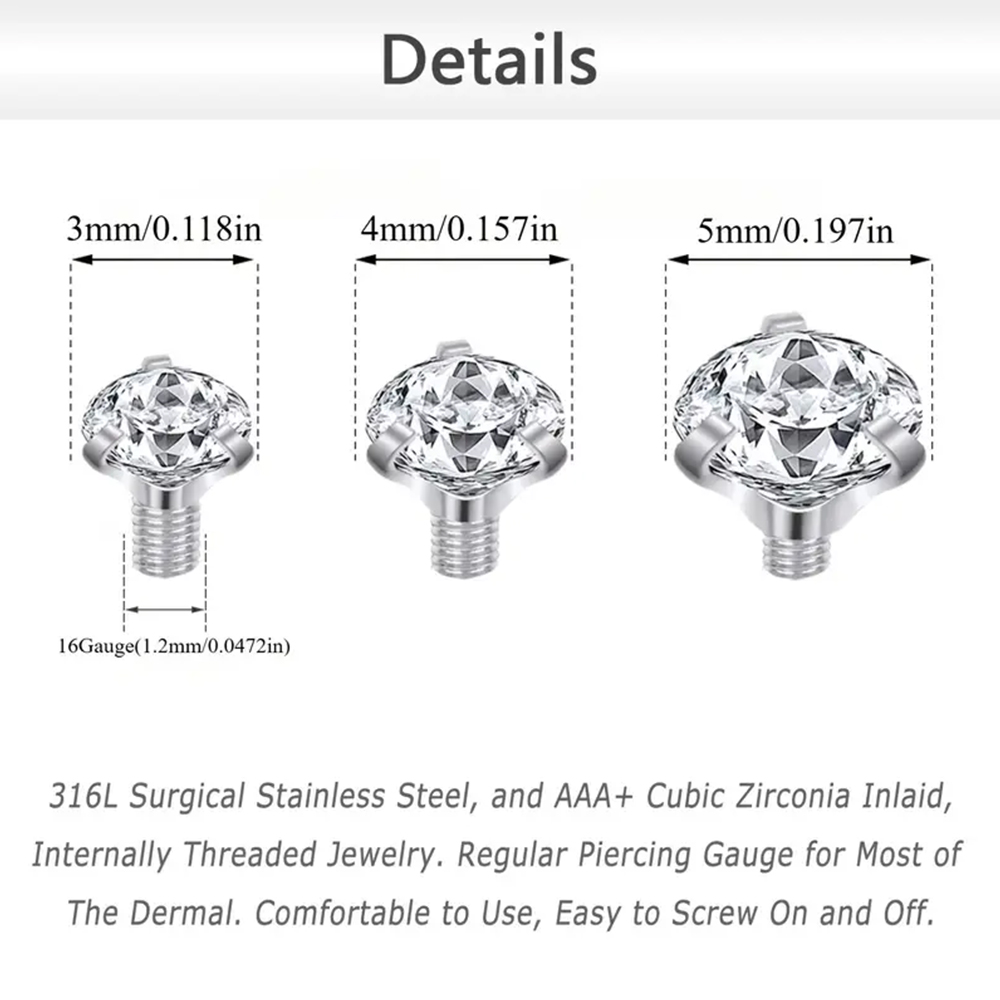 16PCS Crystal Zircon Dermal An - Dermal Anchor Top recension och pris