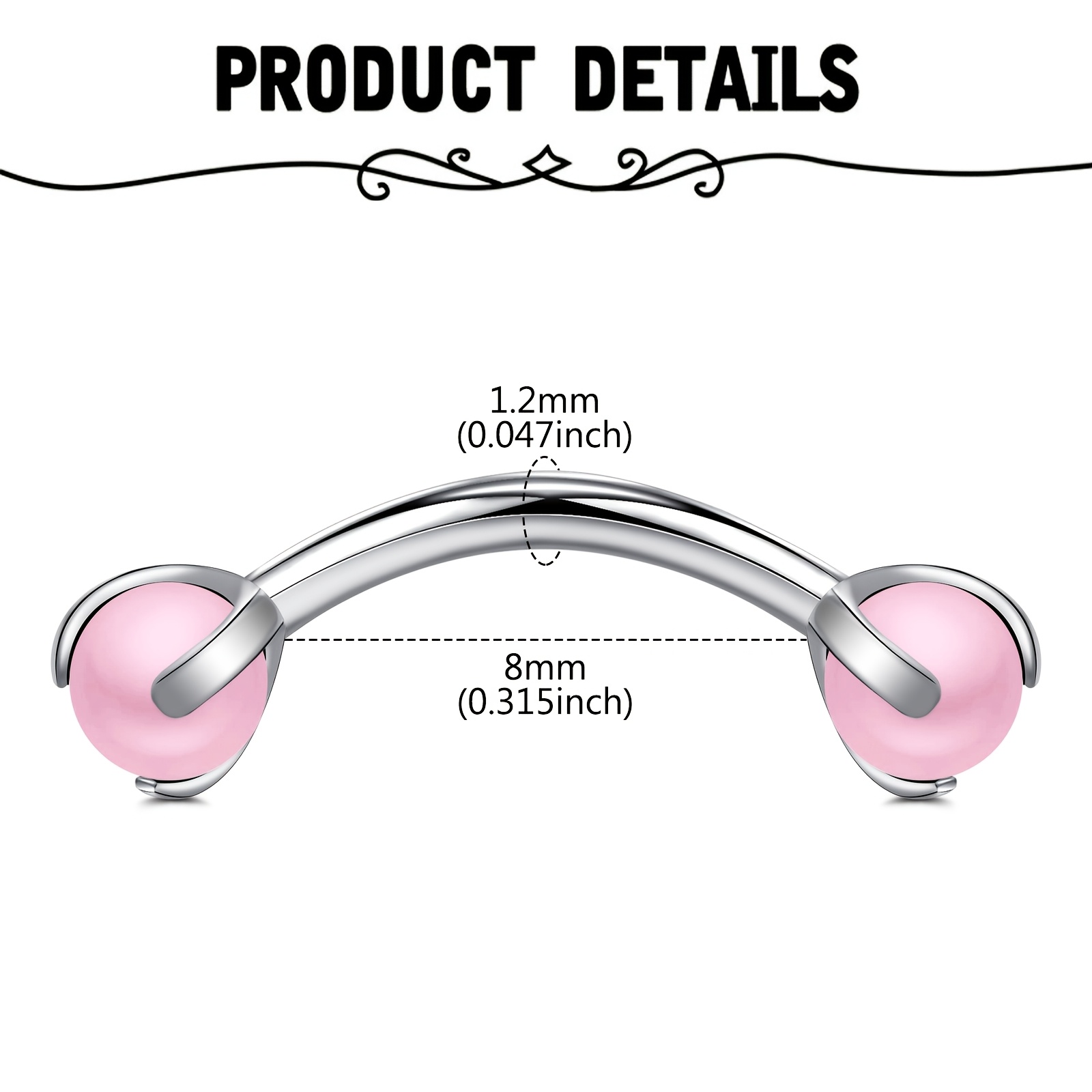 Curved Barbell with Faux Pearl - Body Jewelry Measurements recension och pris
